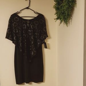 NWT En Focus Black Floral Metallic Poncho Dress